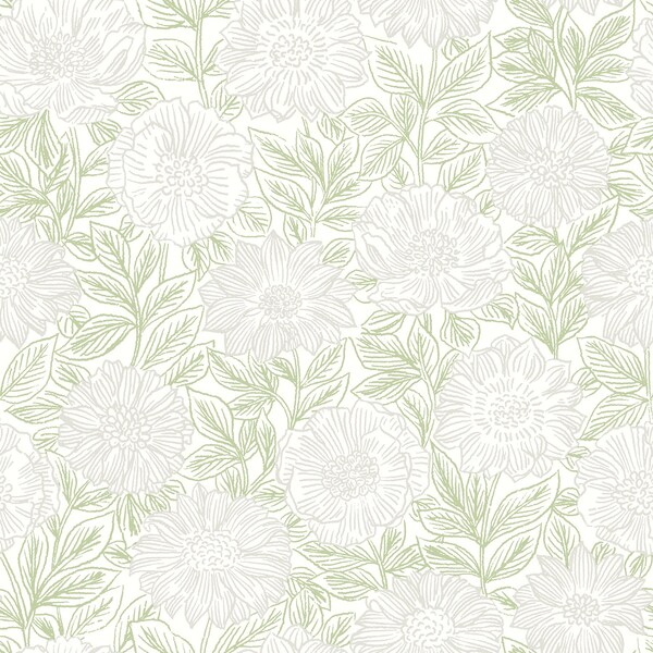 Manhattan Comfort Grasse Faustin Green Floral 33 ft L X 205 in W Wallpaper BR4072-70044 - main